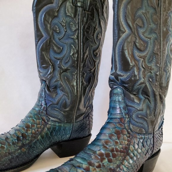 Tony Lama 8 1/2 painted blue purple black gray western cowboy boots snakeskin - Picture 4 of 13